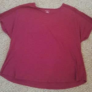 Fuschia Tee with Crochet Shoulder Detail